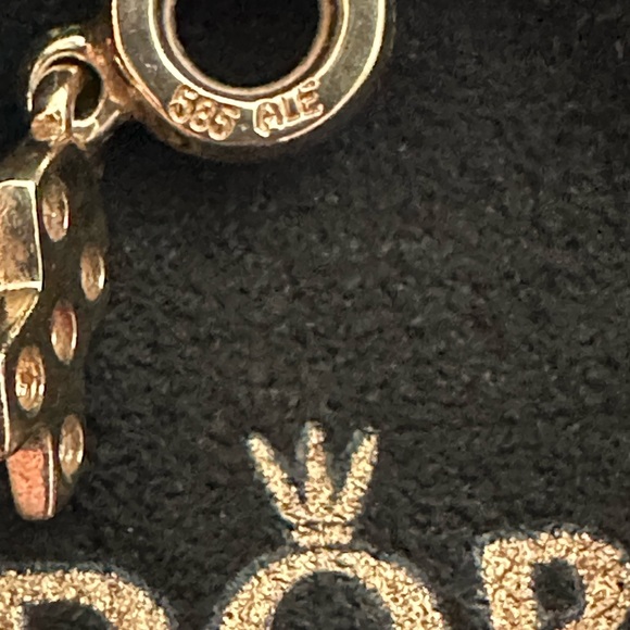 PANDORA ❤️ 14K GOLD BREAST CANCER RIBBON PINK SAPPHIRE DANGLE - Picture 3 of 3